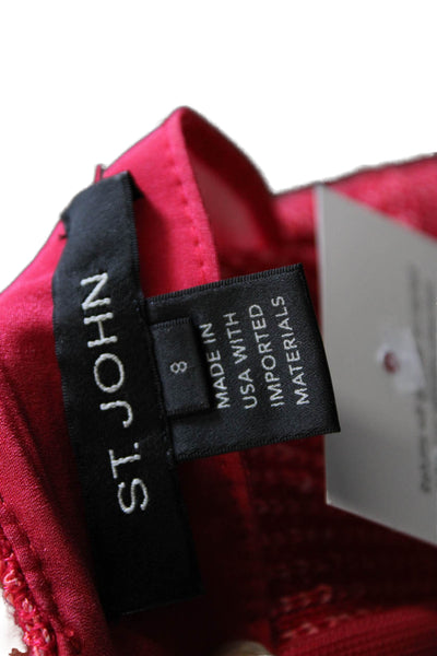 St. John Womens Red Shift Dress Rayon Short Sleeve Mid Calf Zip Size 8