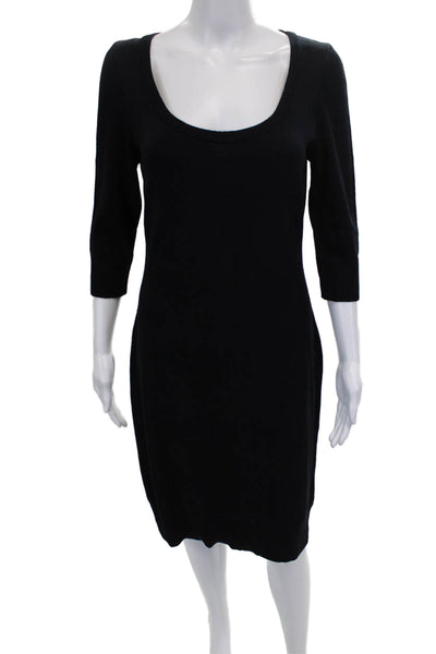 St. John Collection Women Sweater Dress Black Wool 3/4 Sleeve Midi Size 4