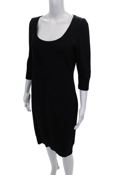 St. John Collection Women Sweater Dress Black Wool 3/4 Sleeve Midi Size 4