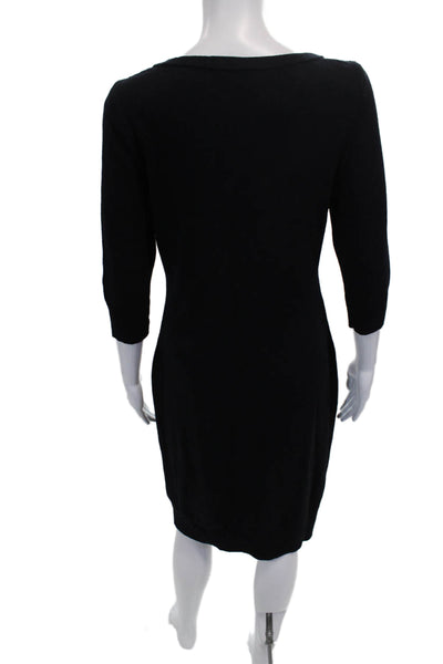 St. John Collection Women Sweater Dress Black Wool 3/4 Sleeve Midi Size 4