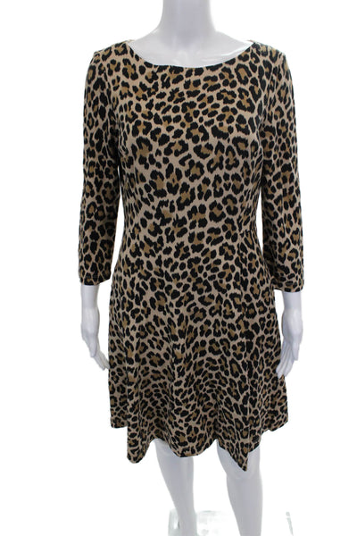 Kate Spade Women Fit & Flare Dress Leopard Rayon Midi 3/4 Sleeve Size 10