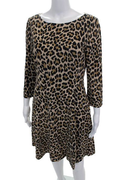 Kate Spade Women Fit & Flare Dress Leopard Rayon Midi 3/4 Sleeve Size 10