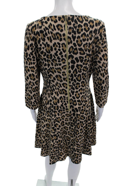 Kate Spade Women Fit & Flare Dress Leopard Rayon Midi 3/4 Sleeve Size 10