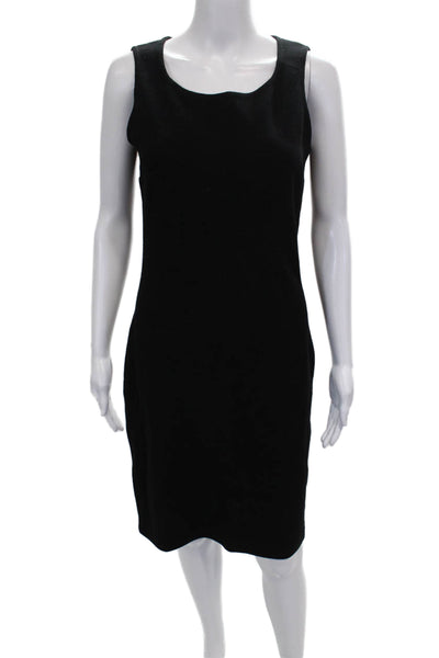 St. John Caviar Women Sheath Dress Black Wool Sleeveless Zip Midcalf Size 4