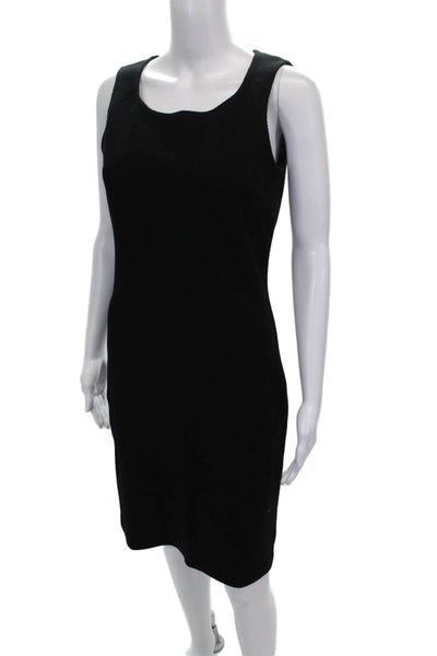 St. John Caviar Women Sheath Dress Black Wool Sleeveless Zip Midcalf Size 4