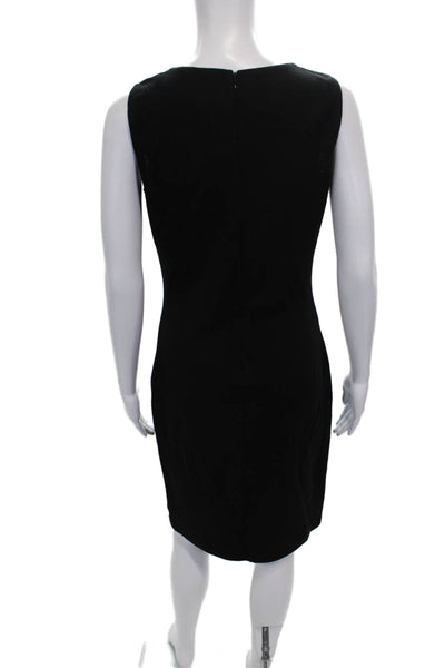 St. John Caviar Women Sheath Dress Black Wool Sleeveless Zip Midcalf Size 4