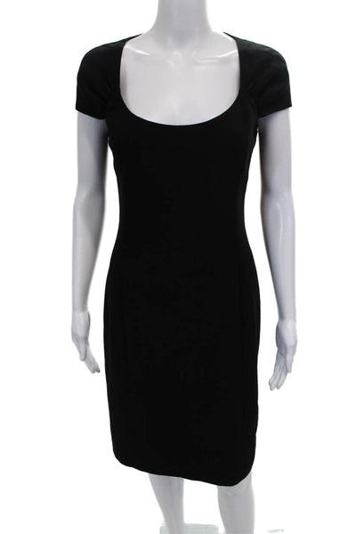 St. John Caviar Women Sheath Dress Black Scoop Neck Short Sleeve Midi Size 4