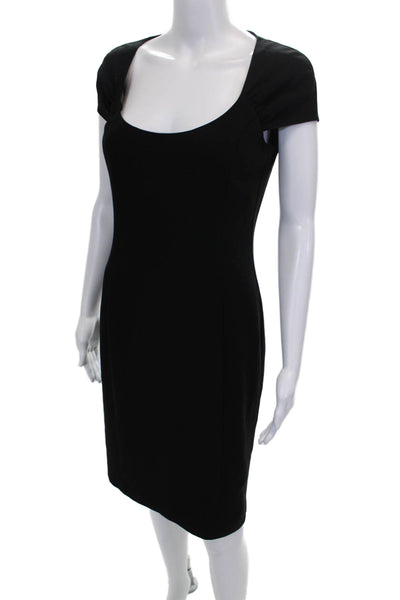 St. John Caviar Women Sheath Dress Black Scoop Neck Short Sleeve Midi Size 4