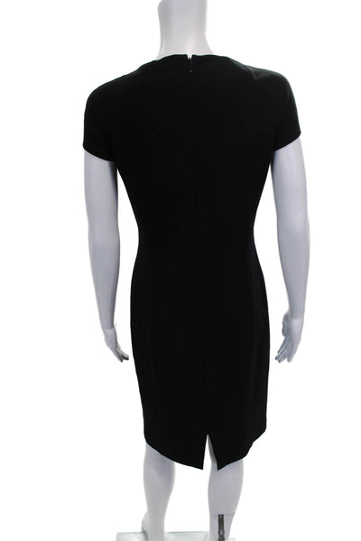 St. John Caviar Women Sheath Dress Black Scoop Neck Short Sleeve Midi Size 4