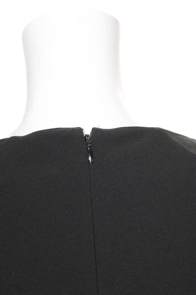 St. John Caviar Women Sheath Dress Black Scoop Neck Short Sleeve Midi Size 4