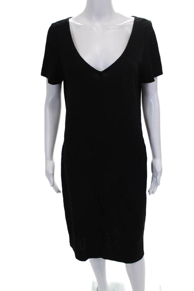 St. John Collection Women Sheath V Neck Short Sleeve Black Midi Dress Size M