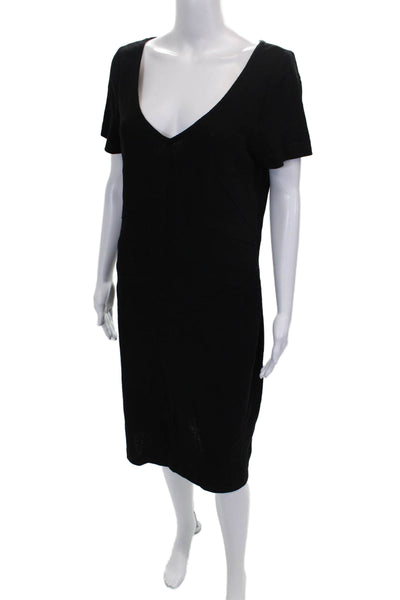 St. John Collection Women Sheath V Neck Short Sleeve Black Midi Dress Size M