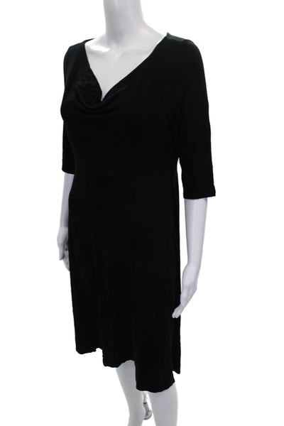 Eileen Fisher Women A-Line Black Cowl Neck Mid-Calf Dress Size S