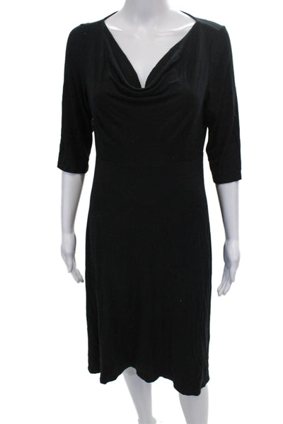 Eileen Fisher Women A-Line Dress Black Rayon Cowl Neck 3/4 Sleeve Size S