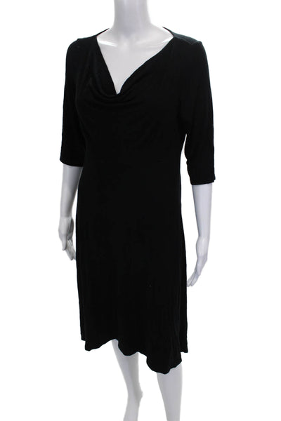 Eileen Fisher Women A-Line Dress Black Rayon Cowl Neck 3/4 Sleeve Size S