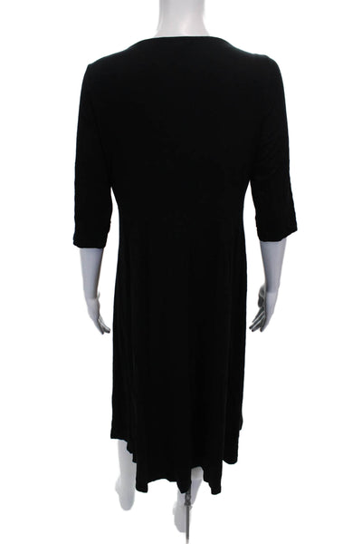Eileen Fisher Women A-Line Dress Black Rayon Cowl Neck 3/4 Sleeve Size S