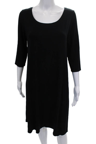 Eileen Fisher Women Shift Dress Viscose Scoop Neck 3/4 Sleeve Black Size M