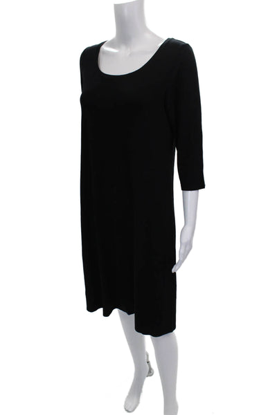 Eileen Fisher Women Shift Dress Viscose Scoop Neck 3/4 Sleeve Black Size M