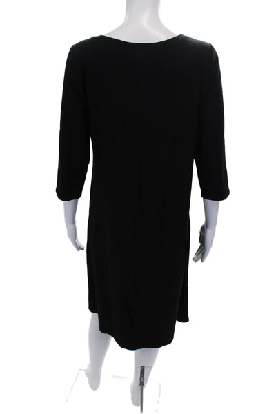 Eileen Fisher Women Shift Dress Viscose Scoop Neck 3/4 Sleeve Black Size M