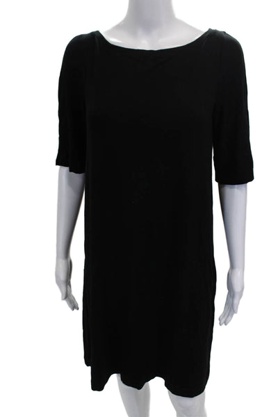 Eileen Fisher Womens Shift Dress Black Boat Neck Half Sleeve Size S