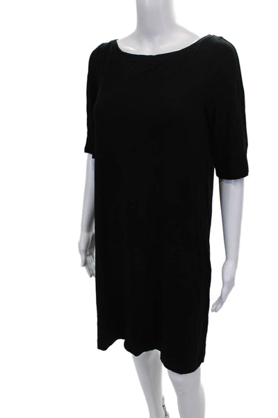 Eileen Fisher Womens Shift Dress Black Boat Neck Half Sleeve Size S