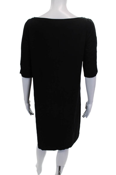 Eileen Fisher Womens Shift Dress Black Boat Neck Half Sleeve Size S