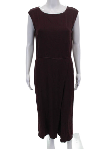 Eileen Fisher Women Purple Viscose Boat Neck Sleeveless Jumpsuit Zip Size PM