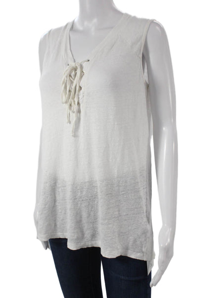 Monrow Women Basic Linen V-Neck Lace Up Tank White Size XS