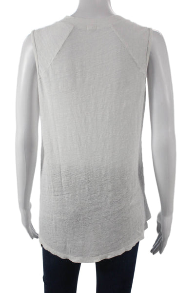 Monrow Women Basic Linen V-Neck Lace Up Tank White Size XS