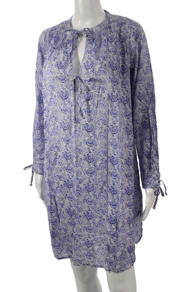 J Crew Women Tunic Floral V Neck Long Sleeve Cotton Pullover Short Size XS