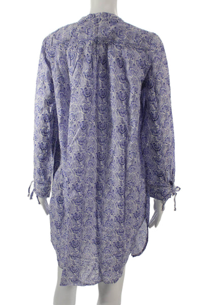 J Crew Women Tunic Floral V Neck Long Sleeve Cotton Pullover Short Size XS