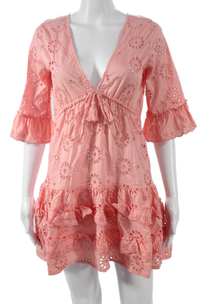 J Crew Womens Pink Mini Cotton V Neck Tie Waist Short Sleeve Dress Size XS