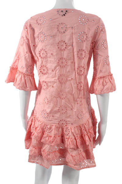 J Crew Womens Pink Mini Cotton V Neck Tie Waist Short Sleeve Dress Size XS