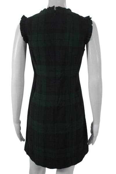 J Crew Womens Green Plaid Shift Dress Sleeveless Round Neck Zip Size 6P