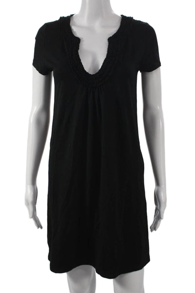 J Crew Women Shift Dress Black Scoop Neck Short Sleeve Cotton Blend Size XS