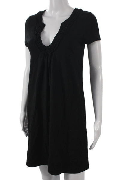 J Crew Women Shift Dress Black Scoop Neck Short Sleeve Cotton Blend Size XS