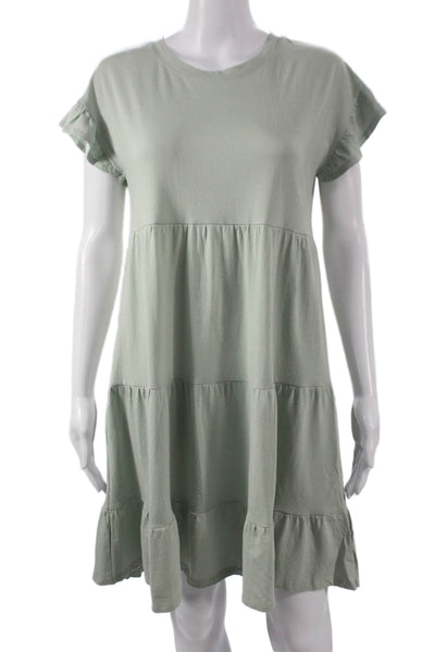 J Crew Women Green Cotton T-Shirt Dress Short Sleeve Pullover Crew Neck Size XS