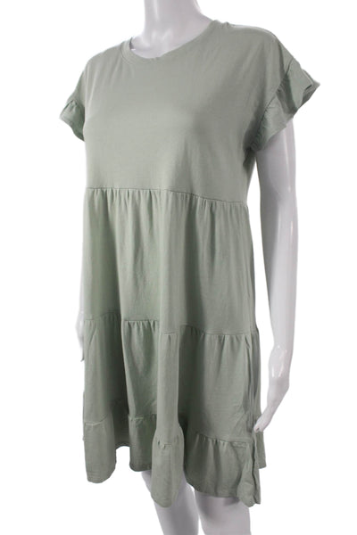 J Crew Women Green Cotton T-Shirt Dress Short Sleeve Pullover Crew Neck Size XS