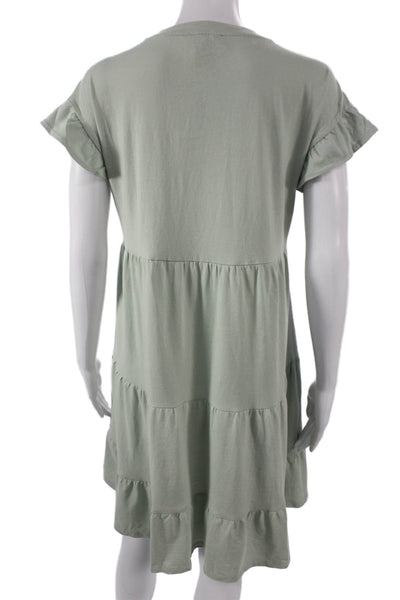 J Crew Women Green Cotton T-Shirt Dress Short Sleeve Pullover Crew Neck Size XS