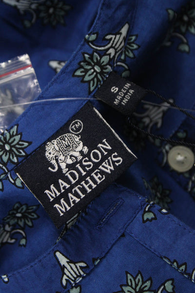 Madison Mathews Women Tunic Blouse Floral Blue Cotton Henley 3/4 Sleeve Size S
