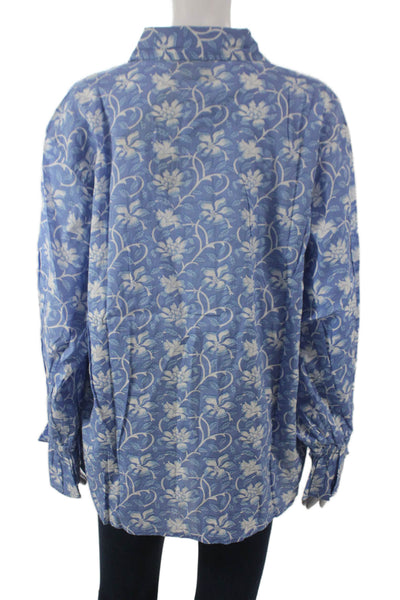 Madison Mathews Women Blue Floral Tunic Buttonup Long Sleeve Size One Size
