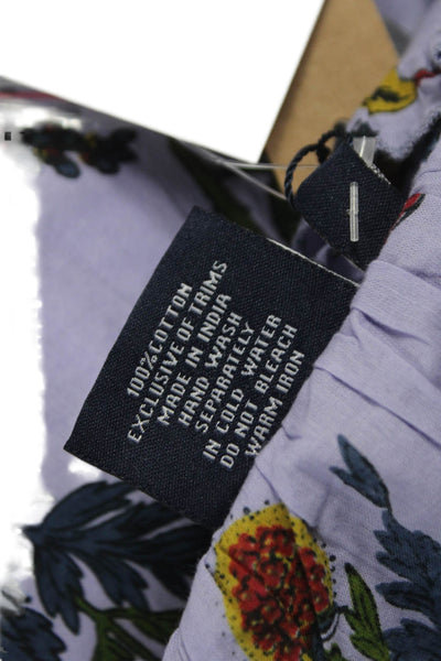 Madison Mathews Women Button-Up Blouse Purple Floral Cotton Long Sleeve Size S