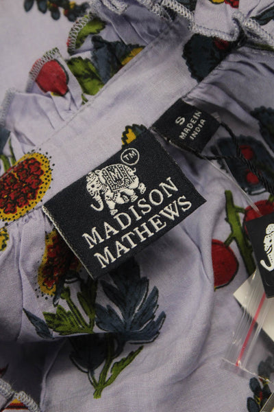 Madison Mathews Women Button-Up Blouse Purple Floral Cotton Long Sleeve Size S