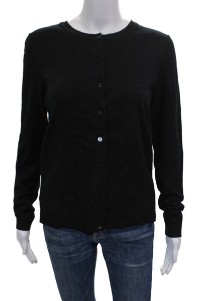 St. John Women Cardigan Black Polyester Long Sleeve Round Neck Size M