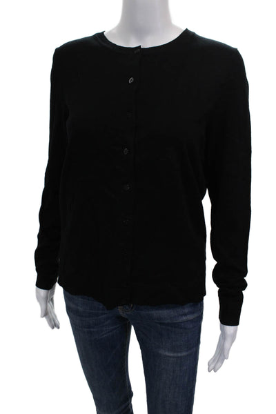 St. John Women Cardigan Black Polyester Long Sleeve Round Neck Size M