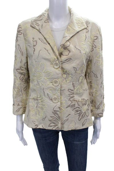 Lafayette 148 New York Women Beige Linen Floral Blazer Size 10