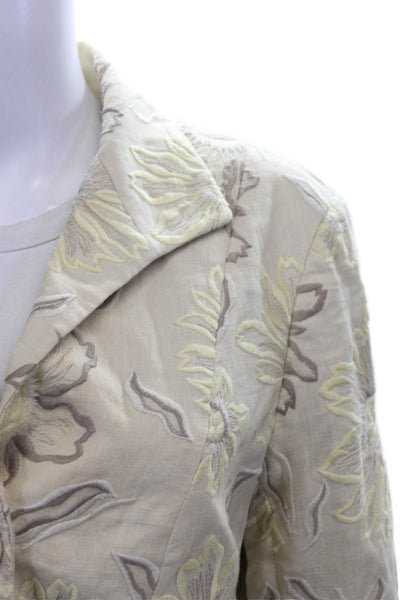 Lafayette 148 New York Women Beige Linen Floral Blazer Size 10