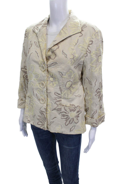 Lafayette 148 New York Women Beige Linen Floral Blazer Size 10