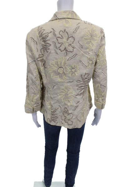 Lafayette 148 New York Women Beige Linen Floral Blazer Size 10