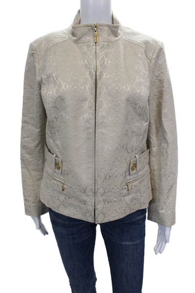 St. John Women Ivory Animal Print Basic Jacket Long Sleeve Zip Size 10